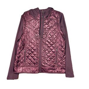 BKE Sport Woman's Shiny Metallic Plum Zip Up Hooded Jacket Size XL